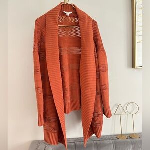 Terra Sky Women's rust fall spring boho Open Knit Cardigan Sweater Orange 2X